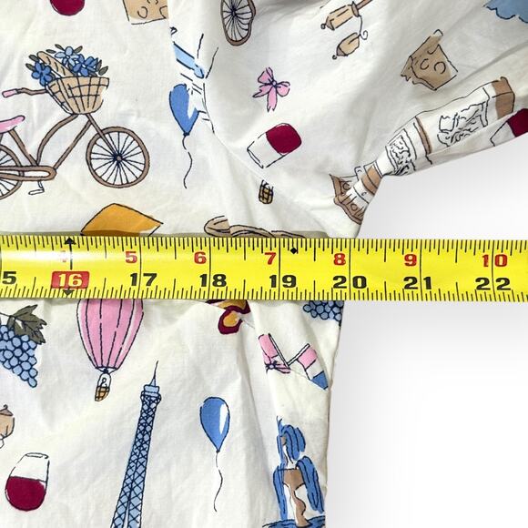 Talbots Paris Icons Ruffle Popover MP Cotton Blouse Top French Print Peasant - Picture 8 of 9